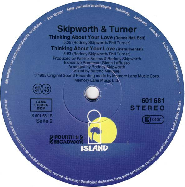 Skipworth & Turner : Thinking About Your Love (12", Maxi)