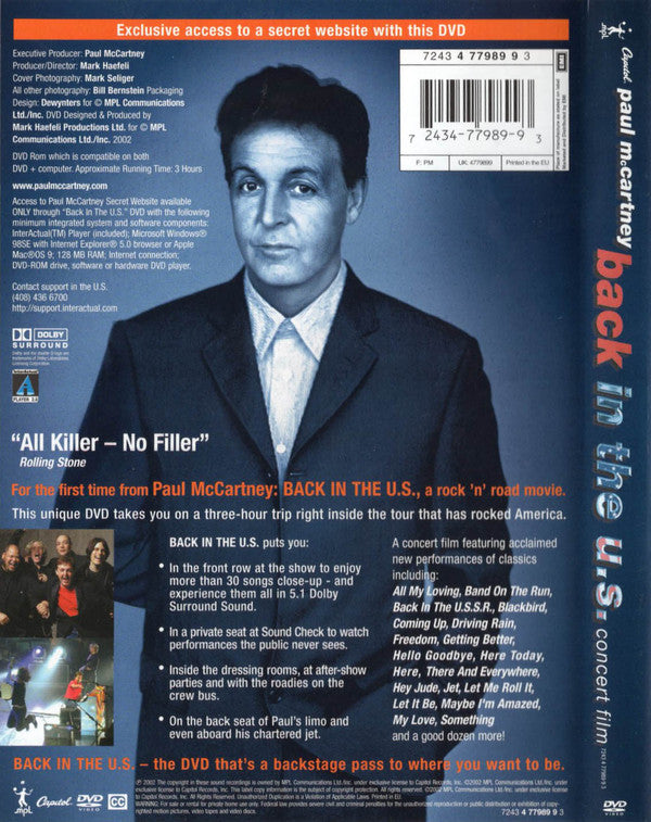 Paul McCartney : Back In The U.S. - Concert Film (DVD-V, NTSC, 5.1)