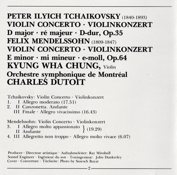 Pyotr Ilyich Tchaikovsky / Felix Mendelssohn-Bartholdy - Kyung-Wha Chung, Orchestre symphonique de Montréal, Charles Dutoit : Violin Concertos = Violinkonzerte (CD, Album, 3rd)