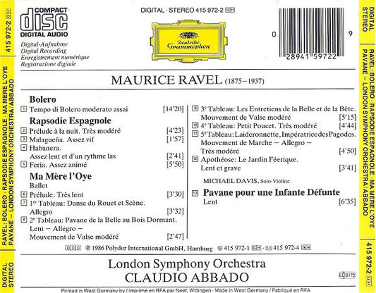 Maurice Ravel, London Symphony Orchestra, Claudio Abbado : Bolero ∙ Rapsodie Espagnole ∙ Ma Mère L'Oye ∙ Pavane (CD)