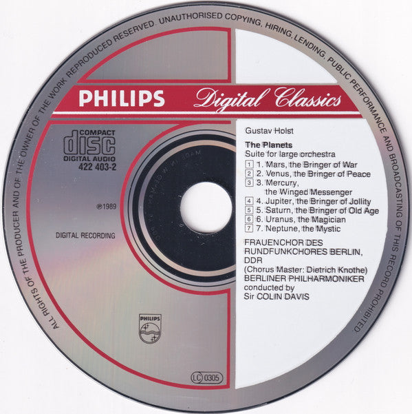 Holst*, Berliner Philharmoniker, Sir Colin Davis : The Planets (CD, Album, PDO)