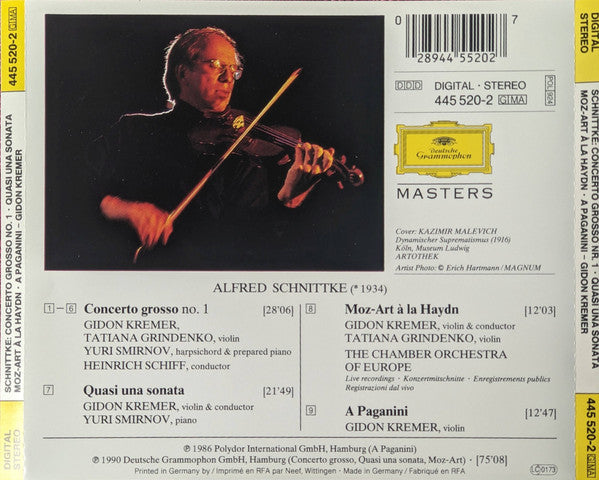 Alfred Schnittke - Gidon Kremer · Tatiana Grindenko · Yuri Smirnov · The Chamber Orchestra Of Europe · Heinrich Schiff : Kremer Plays Schnittke: Concerto Grosso No. 1 · Quasi Una Sonata · Moz-Art À La Haydn - A Paganini (CD, Comp, RM)