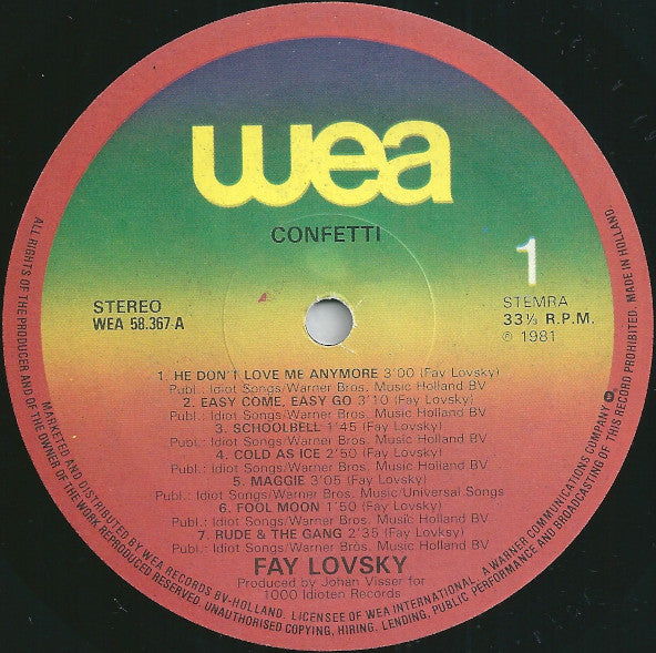 Fay Lovsky : Confetti (LP, Album)