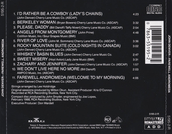 John Denver : Farewell Andromeda (CD, Album, RE, RM)