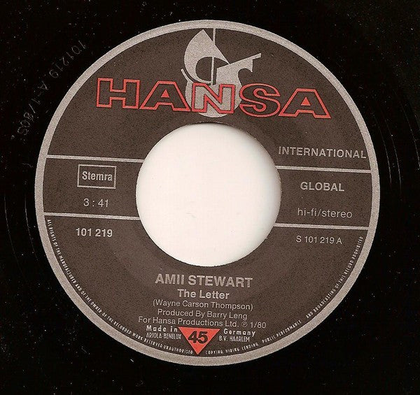 Amii Stewart : The Letter / Paradise Bird (7", Single)