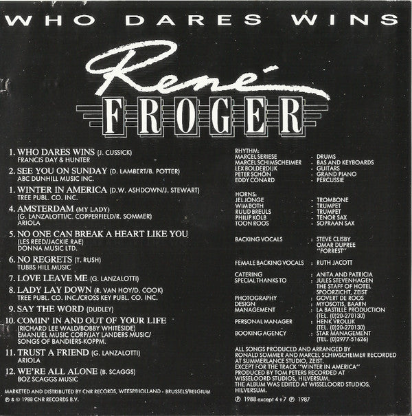 René Froger : Who Dares Wins (CD, Album, Ltd, Pic)