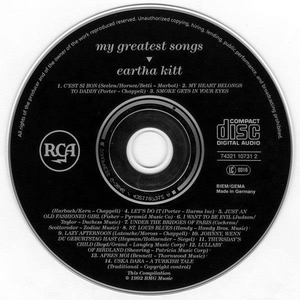 Eartha Kitt : My Greatest Songs (CD, Comp, RE)