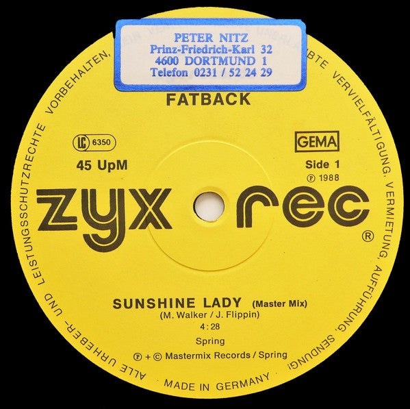 The Fatback Band : Sunshine Lady / Gotta Get My Hands On Some (12")