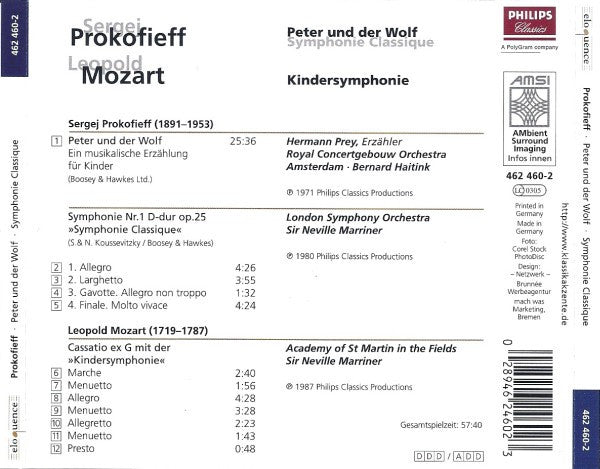 Sergei Prokofiev / Leopold Mozart : Peter Und Der Wolf / Symphonie Classique / Kindersymphonie (CD, Comp)