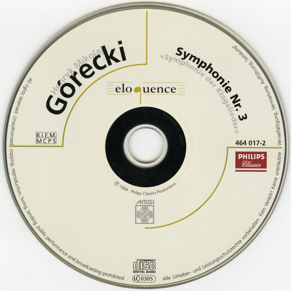 Henryk Górecki, Joanna Kozłowska, Orkiestra Symfoniczna Filharmonii Narodowej, Kazimierz Kord : Symphonie Nr 3. »Symphonie Der Klagelieder« (CD, Album, RE)