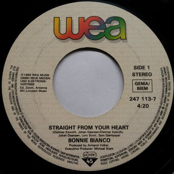 Bonnie Bianco : Straight From Your Heart (7", Single)