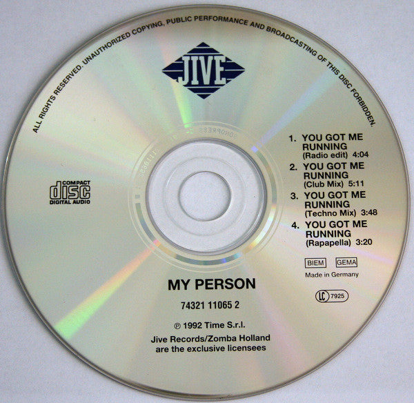 My Person : You Got Me Running (CD, Maxi)