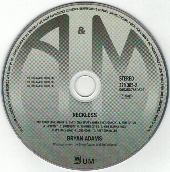 Bryan Adams : Reckless (CD, Album, RE, RM, EDC)