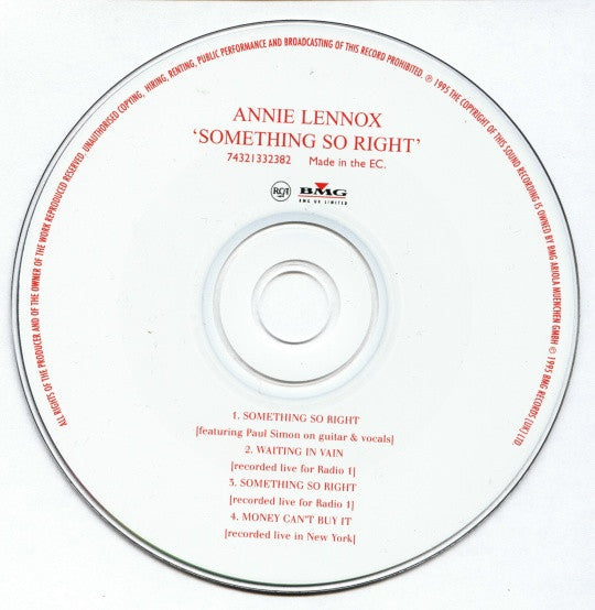 Annie Lennox Featuring Paul Simon : Something So Right (CD, Single)