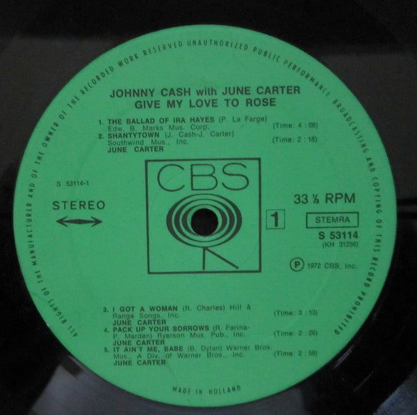 Johnny Cash With June Carter : Give My Love To Rose (LP, Comp)