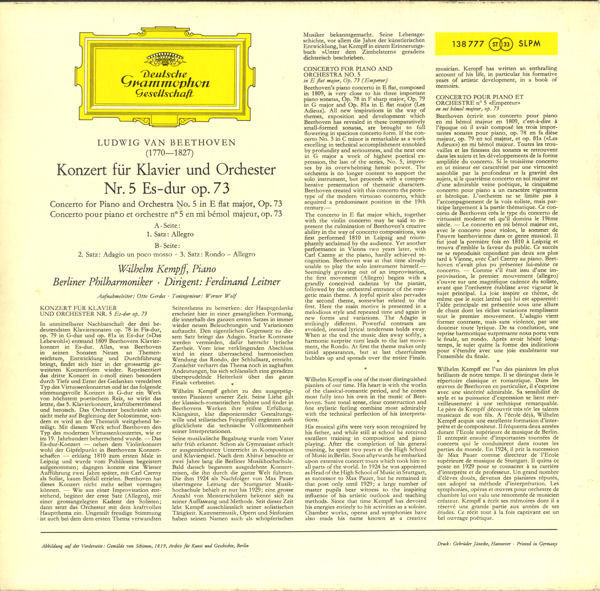 Beethoven*, Wilhelm Kempff, Berliner Philharmoniker · Ferdinand Leitner : Klavierkonzert Nr. 5 Es-dur = Piano Concerto No. 5 In E Flat Major = Concerto Pour Piano Et Orchestre N°5 En Mi Bémol Majeur (LP, RE)
