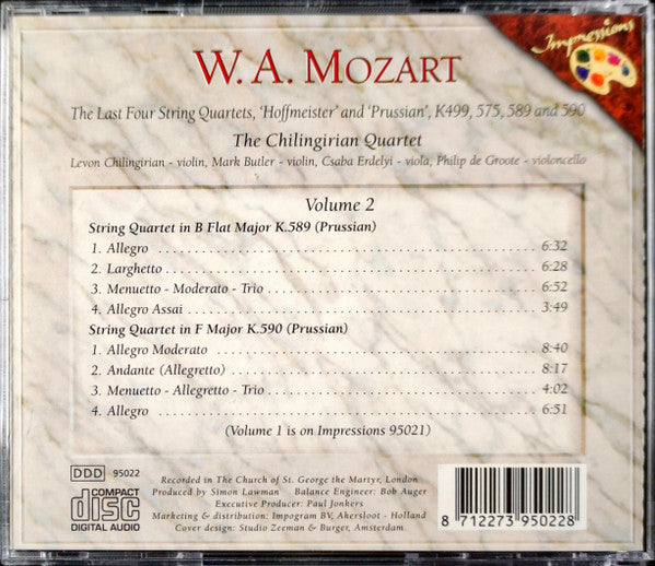 Wolfgang Amadeus Mozart, Chilingirian String Quartet : The Last Four String Quartets · 'Hoffmeister' and 'Prussian' · K.499, 575, 589 and 590 (Volume 2) (2xCD)