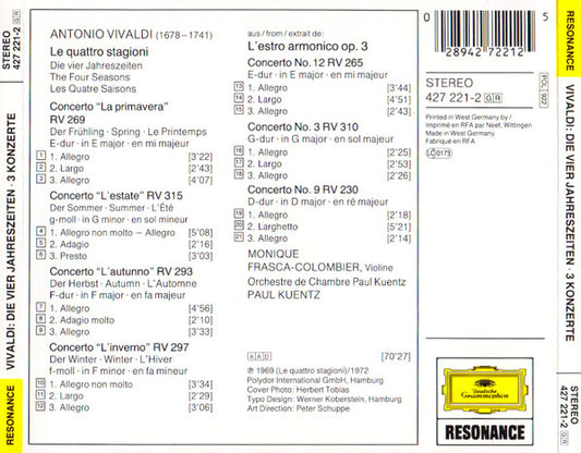 Antonio Vivaldi : Die Vier Jahreszeiten. »L'Estro Armonico«. 3 Concerti (CD, Comp, RE)
