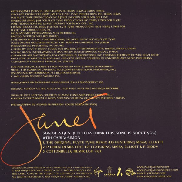 Janet Jackson with Carly Simon : Son Of A Gun (I Betcha Think This Song Is About You) (CD, Promo)