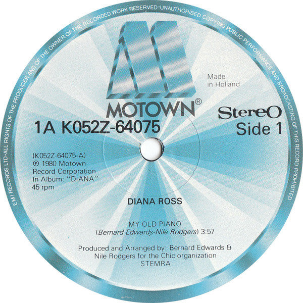 Diana Ross : My Old Piano / Give Up (12", Single)
