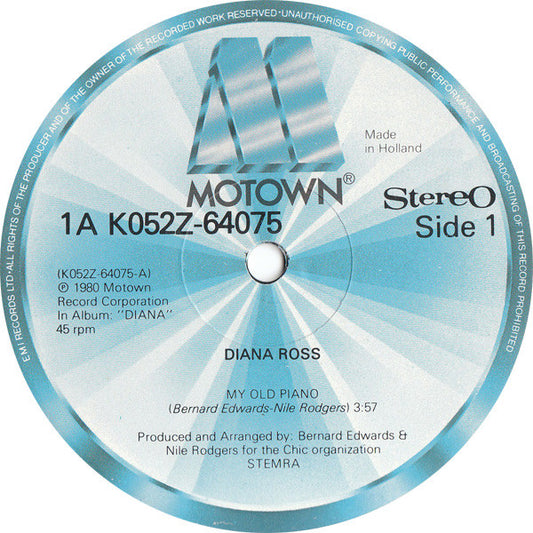Diana Ross : My Old Piano / Give Up (12", Single)