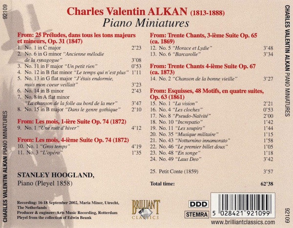 Charles-Valentin Alkan, Stanley Hoogland : Piano Miniatures (CD, Album)