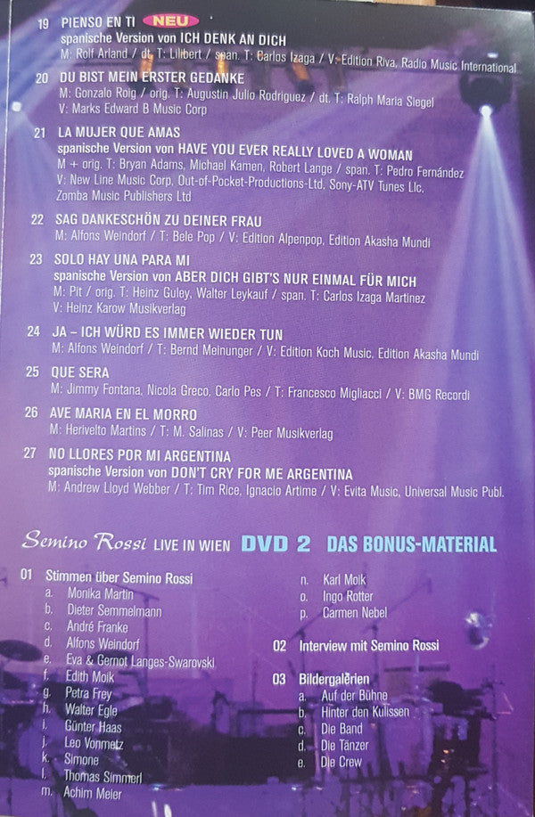 Semino Rossi : Live In Wien (2xDVD-V, Album, PAL)