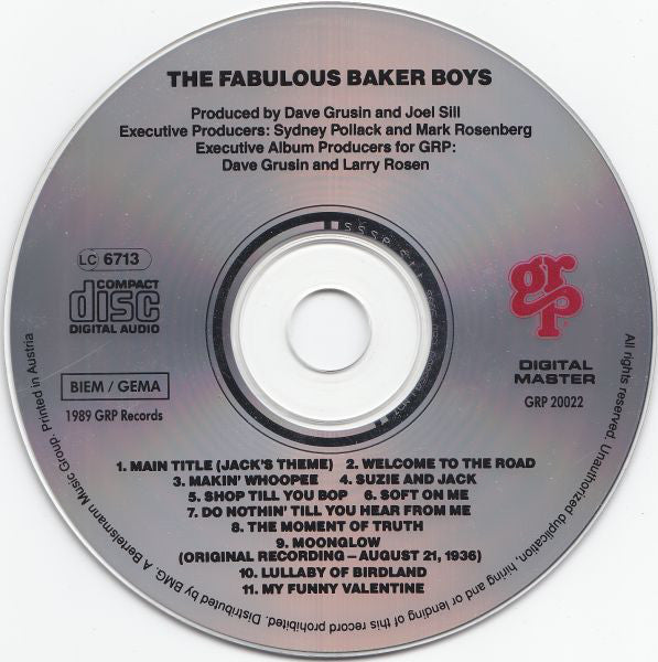Dave Grusin : The Fabulous Baker Boys (Original Motion Picture Soundtrack) (CD, Album)