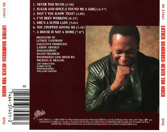 Luther Vandross : Never Too Much (CD, Album, RE)