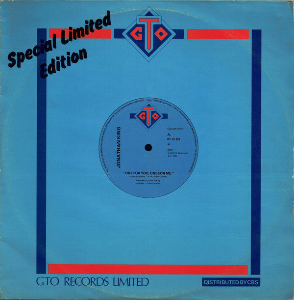 Jonathan King : One For You, One For Me (12", Ltd)