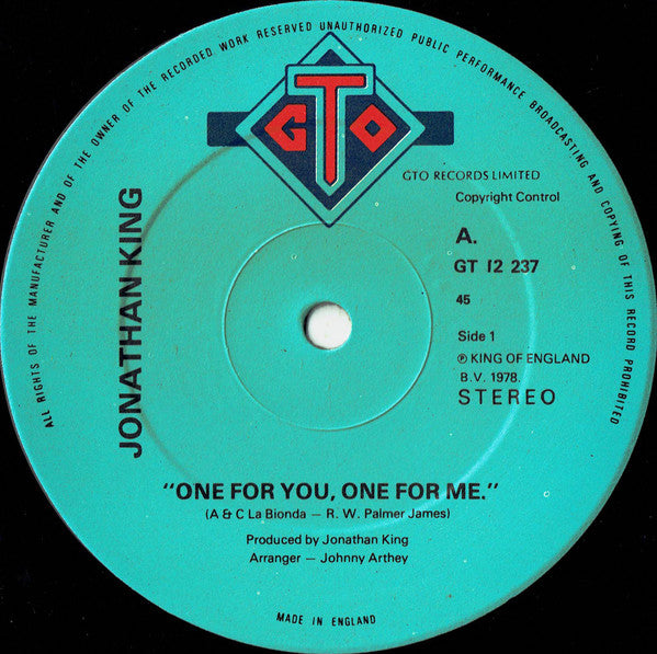 Jonathan King : One For You, One For Me (12", Ltd)