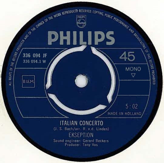 Ekseption : Italian Concerto / Feelings (7", Single, Mono)