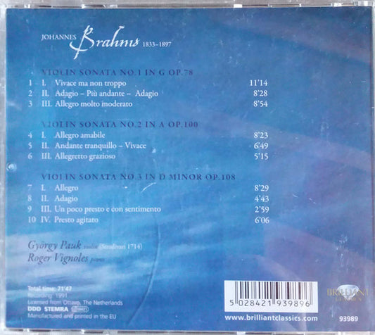 Johannes Brahms : Violin Sonatas - György Pauk · Roger Vignoles (CD)