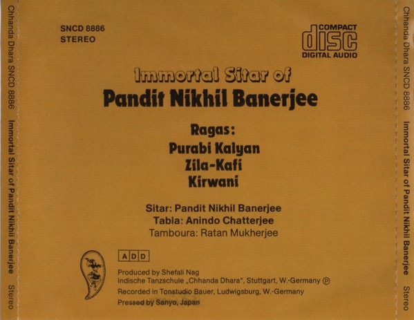 Pandit Nikhil Banerjee* : Immortal Sitar Of Pandit Nikhil Banerjee (CD, Comp)