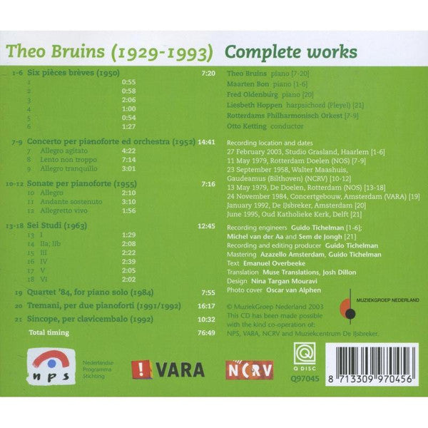 Theo Bruins : Complete Works (Historical Recordings) (CD)