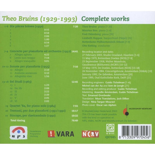 Theo Bruins : Complete Works (Historical Recordings) (CD)