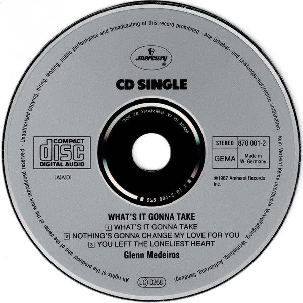 Glenn Medeiros : What's It Gonna Take (CD, Single, Car)