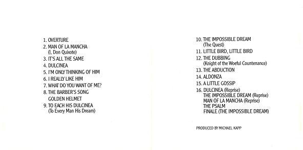 "Man Of La Mancha" Original Broadway Cast – Richard Kiley, Irving Jacobson, Ray Middleton, Robert Rounseville, Joan Diener : Man Of La Mancha (CD, Album, RE, RM)