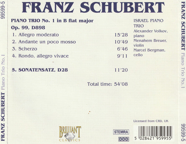 Franz Schubert, Israel Piano Trio : Piano Trio No. 1 - Sonatensatz D28 (CD, Album)