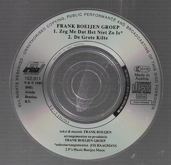 Frank Boeijen Groep : Zeg Me Dat Het Niet Zo Is (CD, Mini, Single)