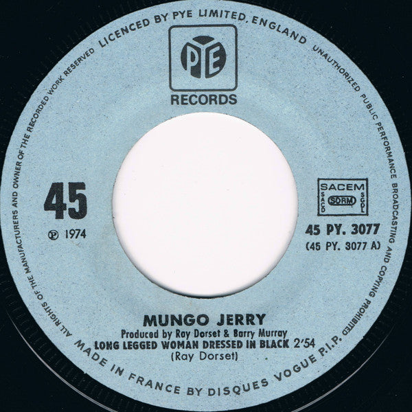 Mungo Jerry : Long Legged Woman Dressed In Black / Gonna Bop 'Til I Drop (7", Single)