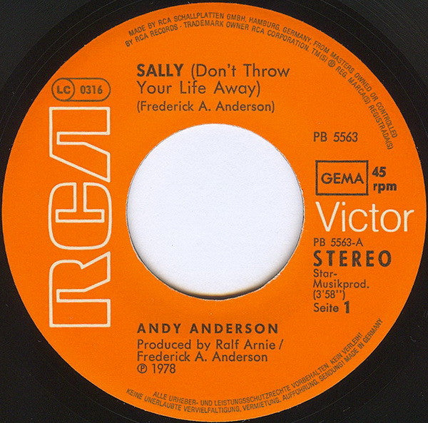 Frederick A. Anderson : Sally -  (Don't Throw Your Life Away)  (7", Single)