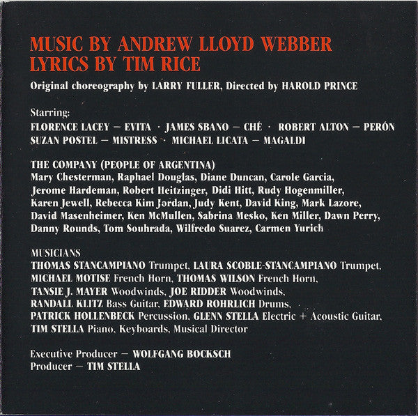 Andrew Lloyd Webber / Tim Rice Featuring Florence Lacey : Evita (Highlights Of The Original Broadway-Production For World Tour 89/90) (CD, Album)