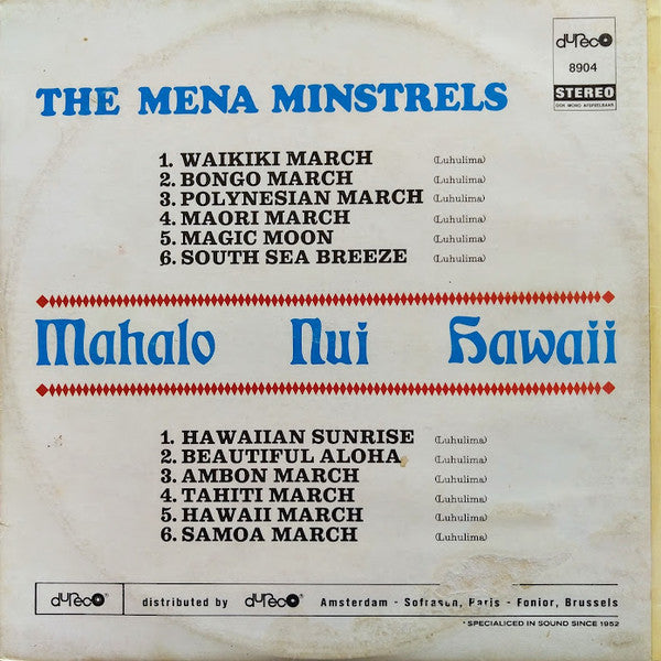 Mena Moeria Minstrels : Mahalo Nui Hawaii (LP, Album, Gat)