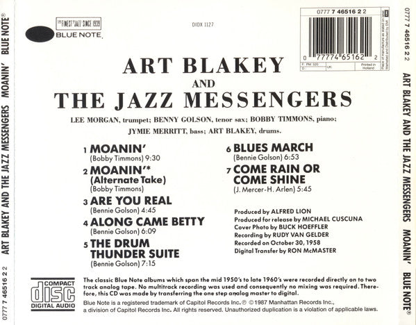 Art Blakey & The Jazz Messengers : Moanin' (CD, Album, RE, RM, RP)