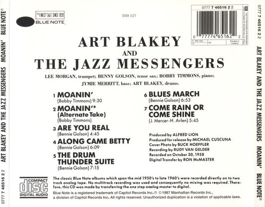 Art Blakey & The Jazz Messengers : Moanin' (CD, Album, RE, RM, RP)