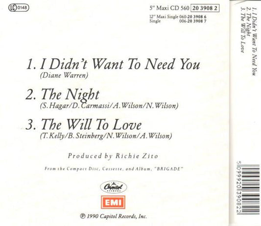 Heart : I Didn't Want To Need You (CD, Single)
