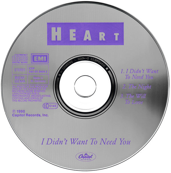 Heart : I Didn't Want To Need You (CD, Single)