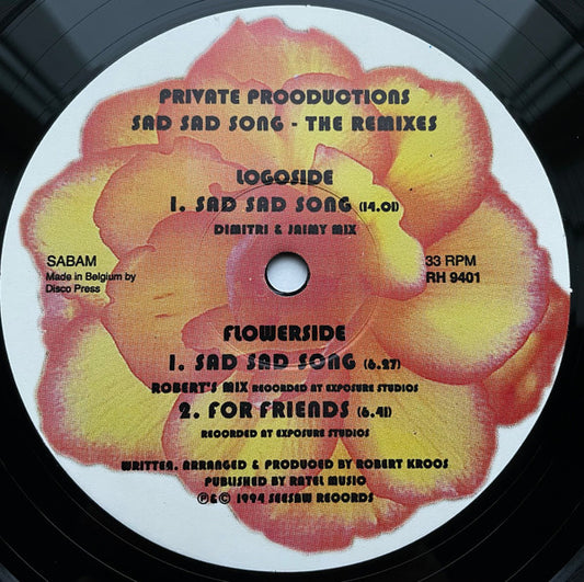 Private Productions : Sad Sad Song - The Remixes (12")