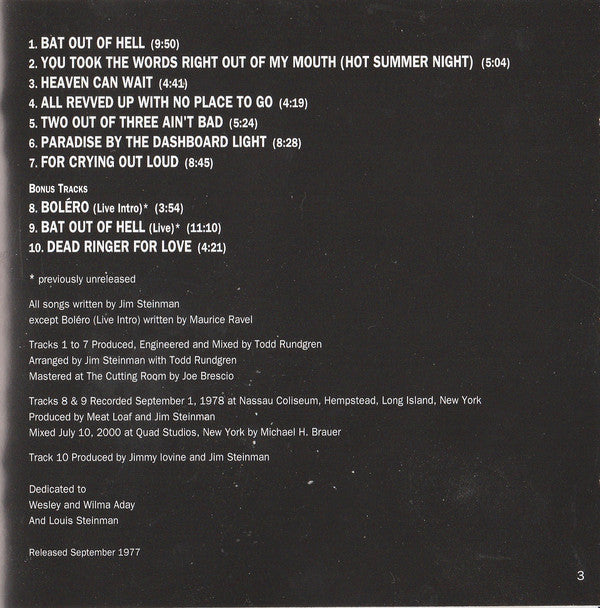 Meat Loaf : Bat Out Of Hell (CD, Album, RE, RM)